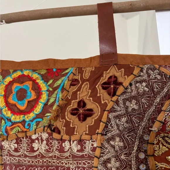 Bohemian Patchwork Wall Hanging - Rust Multicolor - Picture 4 of 8